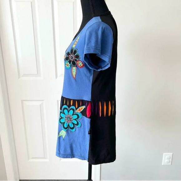 Leopards & Roses Embroidered Patchwork Asymmetrical Hem Tunics - Picture 2 of 15